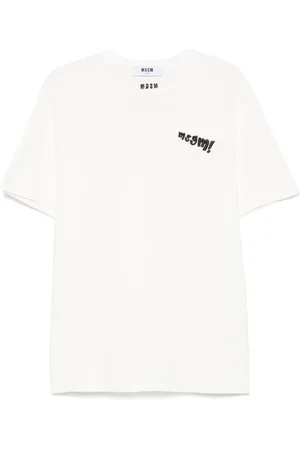 Msgm Tops, Heren, Wit, L, Katoen, Katoenen T-shirt met Logo Print op de Voorkant