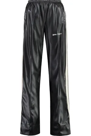 Palm Angels Broeken, Dames, Zwart, S, Leer, Contrast Side Stripe Vegan Track Pants