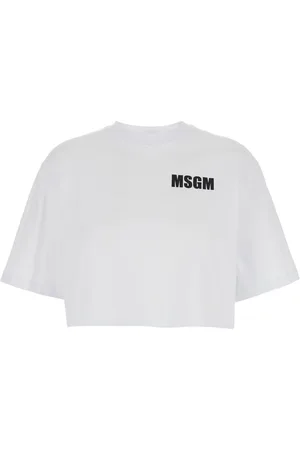 Msgm Tops, Dames, Wit, M, Katoen, Witte T-shirt met cropped pasvorm en logo-opdruk