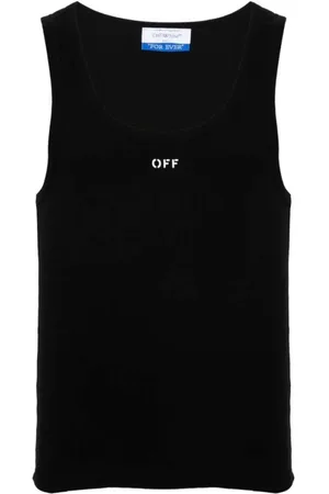 OFF-WHITE Tops, Heren, Zwart, M, Katoen, Logo Print Mouwloze T-shirt