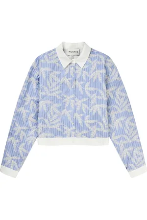 Munthe Blouses & Shirts, Dames, Blauw, XS, Katoen, Gestreepte blouse met elegant borduurwerk