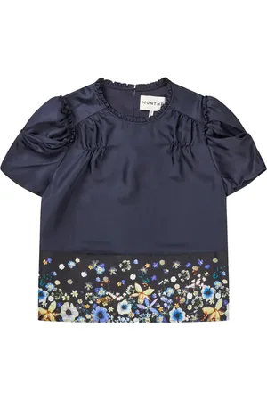 Munthe Blouses & Shirts, Dames, Blauw, XS, Elegante zijden top met bloemenprint