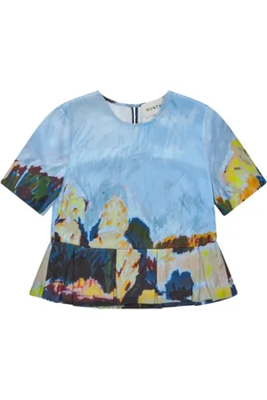 Munthe Blouses & Shirts, Dames, Blauw, S, Blauwe Flowy Top met Rucheszoom