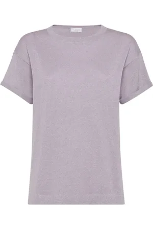 Brunello Cucinelli Tops, Dames, Paars, L, Casual Gestreept Jersey T-shirt