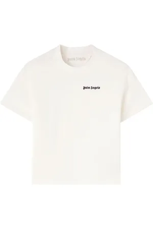 Palm Angels Tops, Dames, Wit, XS, Katoen, T-shirts met geborduurd logo en ronde hals