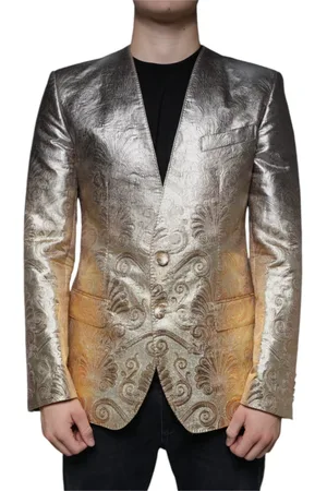 Dolce & Gabbana Jassen, Heren, Geel, L, Polyester, Gouden Jacquard Blazer