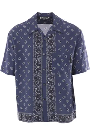 Palm Angels Overhemden, Heren, Blauw, M, Navy Paisley Print Bowling Shirt