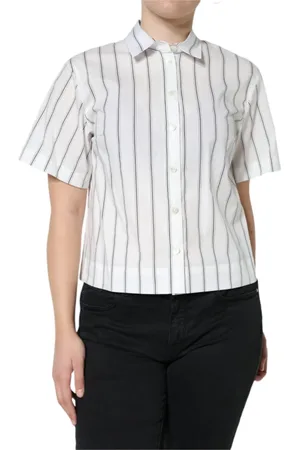 Dolce & Gabbana Blouses & Shirts, Dames, Wit, XS, Katoen, Gestreept poloshirt met korte mouwen