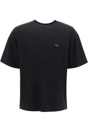 MUGLER Tops, Heren, Zwart, S, Katoen, Oversized T-shirt met ronde hals en piercing