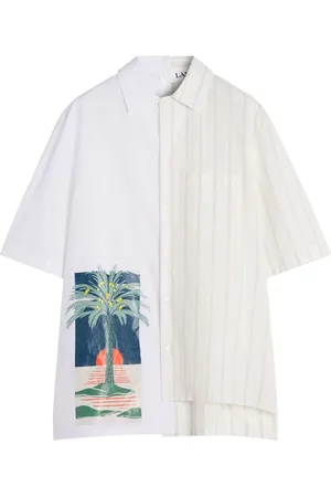 Lanvin Overhemden, Heren, Wit, L, Witte Pinstripe Grafische Print Shirt