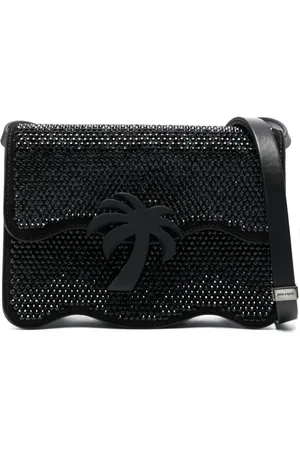 Palm Angels Tassen, Dames, Zwart, ONE Size, Leer, Schoudertas met strass-versiering