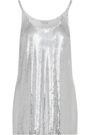 Paco rabanne Tops, Dames, Grijs, S, Metallic Mouwloze Top