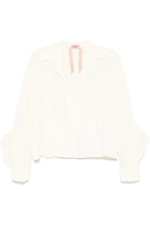 Nº21 Blouses & Shirts, Dames, Wit, M, Elegante Witte Ruchemouw Blouse