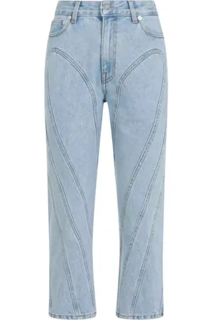 MUGLER Jeans, Dames, Blauw, S, Katoen, Lichtblauwe Jeans met Stiksels