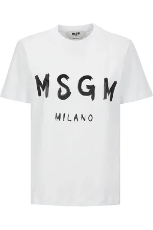 Msgm Tops, Dames, Wit, M, Katoen, Katoenen T-shirt met Contrasterende Print