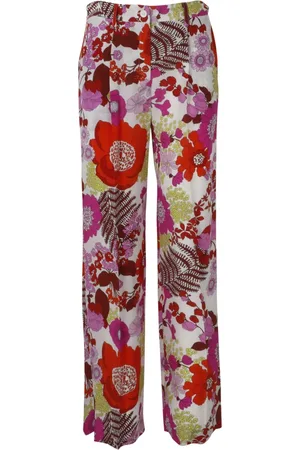 P.A.R.O.S.H. Broeken, Dames, Rood, S, Floral Zijden Wijde Pijpen Broek