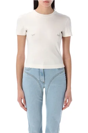 MUGLER Tops, Dames, Wit, M, Katoen, Wit Pierced Baby T-Shirt
