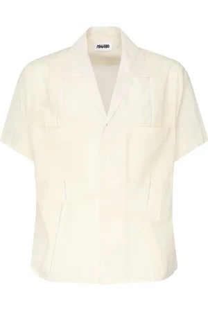 MAGLIANO Overhemden, Heren, , L, Katoen, Witte Patchwork Shirt met Camp Kraag