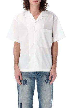 Palm Angels Overhemden, Heren, Wit, M, Katoen, Classic Curved Logo Shirt