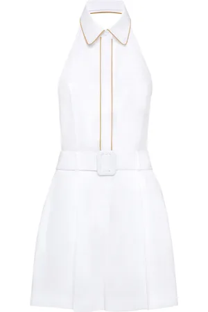 MVP Wardrobe Kleedjes, Dames, Wit, S, Linnen, Witte Linnen Mini Jurk met V-Hals