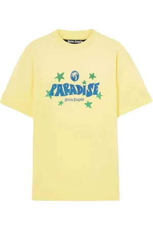 Palm Angels Tops, Heren, Geel, M, Katoen, T-shirt met korte mouwen en ronde hals