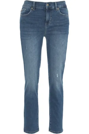Liu Jo Jeans, Dames, Blauw, W29, Katoen, Blauwe Fringed Slim Fit Jeans