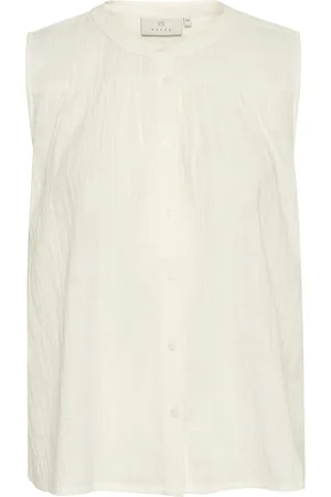 Kaffe Tops, Dames, , L, Katoen, Ruffle Front Top Blouse Chalk