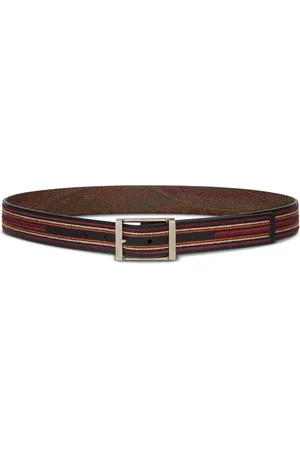 Etro Accessoires, Heren, Zwart, 100 CM, Katoen, Omkeerbare geborduurde gestreepte paisley riem