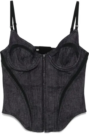 MUGLER Tops, Dames, Zwart, S, Leer, BH met beugel en rits aan de voorkant