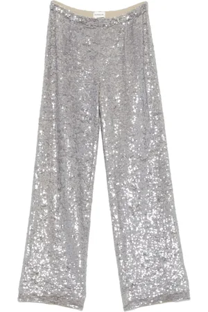 P.A.R.O.S.H. Broeken, Dames, Grijs, S, Pailletten, Zilveren Straight-Leg Broek met Pailletten