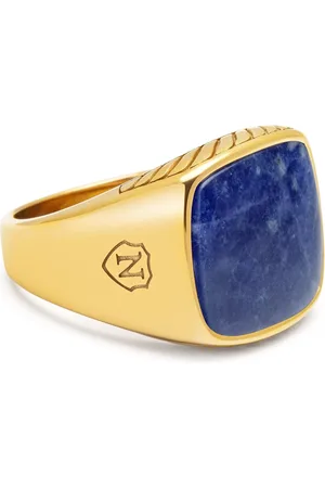 Nialaya Accessoires, Heren, Geel, 58 MM, Gouden zegelring met blauwe dumortieriet