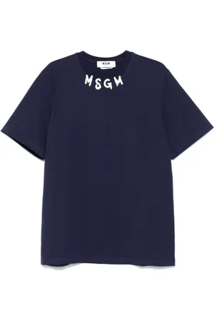 Msgm Tops, Heren, Blauw, S, Katoen, T-shirt met Gedrukt Logo