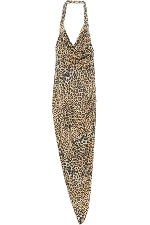 Norma Kamali Kleedjes, Dames, Veelkleurig, L, Polyester, Pastelgeel Cheetah Print Jurk