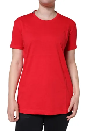 Dolce & Gabbana Tops, Dames, Rood, M, Katoen, Rood Katoenen Ronde Hals T-Shirt