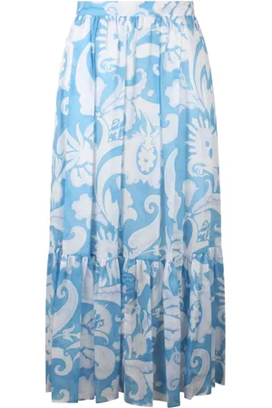 Etro Rokken, Dames, Blauw, M, Katoen, Paisley Wijde Rok met Hoge Taille