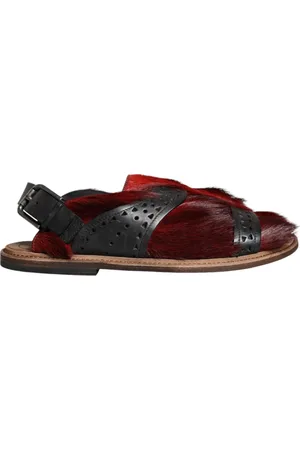 Dolce & Gabbana Schoenen, Heren, Zwart, 43 EU, Leer, Gazelle Haar Leren Sandalen Schoenen
