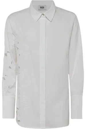 ALPHA STUDIO Blouses & Shirts, Dames, Wit, M, Geborduurd Blad Shirt