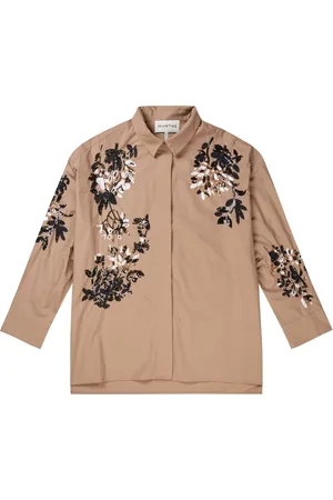 Munthe Blouses & Shirts, Dames, Bruin, XL, Pailletten, Gebloemde Geborduurde Top & T-shirt