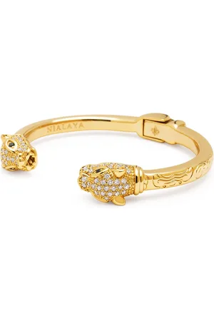 Nialaya Accessoires, Heren, Geel, S, Gouden CZ Panter Armband