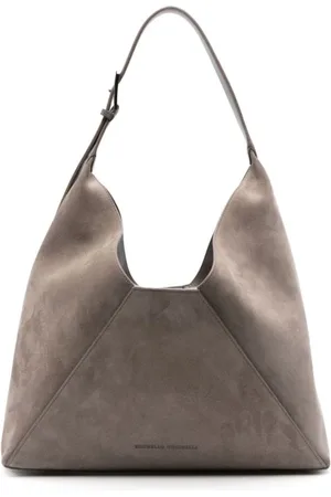 Brunello Cucinelli Tassen, Dames, Bruin, ONE Size, Suède, Taupe Bruine Suède Schoudertas