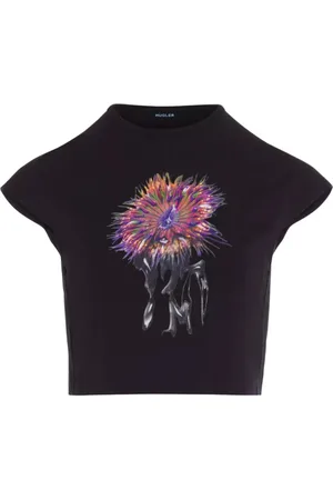 MUGLER Tops, Dames, Zwart, S, Katoen, Anemone T-shirt met korte mouwen