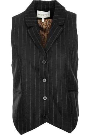 Munthe Jassen, Dames, Zwart, L, Leer, Elegante Nadelstreep Vest