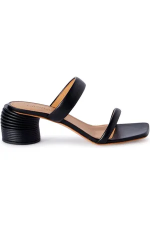 OFF-WHITE Schoenen, Dames, Zwart, 39 EU, Leer, Zwarte Leren Muiltjes met Dubbele Band