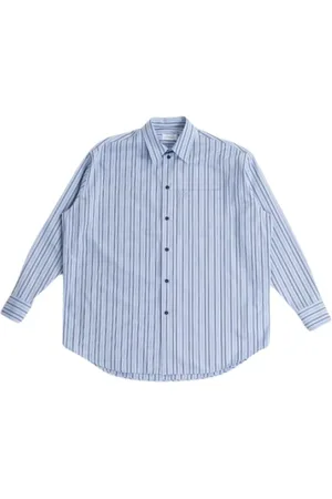 OFF-WHITE Overhemden, Heren, Blauw, M, Katoen, Lichtblauw Gestreept Katoen Poplin Overhemd