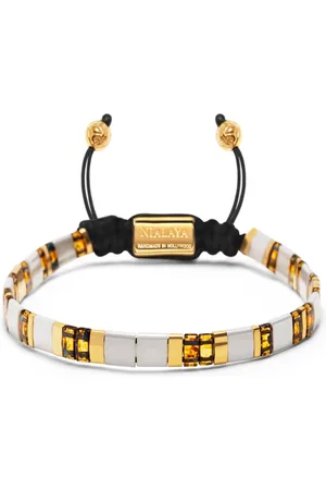 Nialaya Accessoires, Dames, Geel, S, Nylon, Handgeschilderde Glaskralen Armband