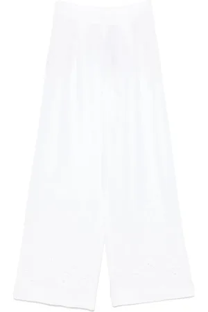 ERMANNO SCERVINO Broeken, Dames, Wit, S, Witte Geplooide Broek met Elastische Tailleband
