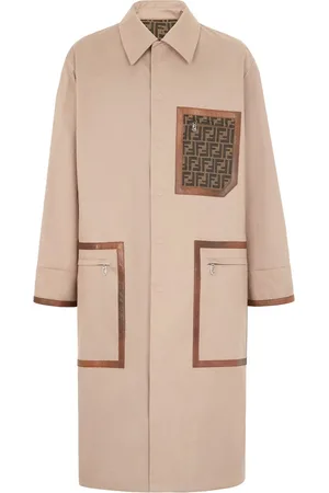 Fendi Mantels, Heren, Bruin, L, Katoen, Beige Katoenen Trenchcoat Aw 23