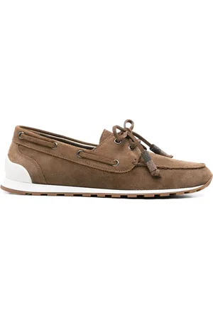 Brunello Cucinelli Schoenen, Dames, Bruin, 38 EU, Chocoladebruine Veterschoenen met Platte Zool