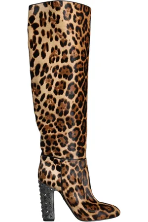 Dolce & Gabbana Schoenen, Dames, Veelkleurig, 37 EU, Leer, Luipaard Kniehoge Laarzen Beige Zwart