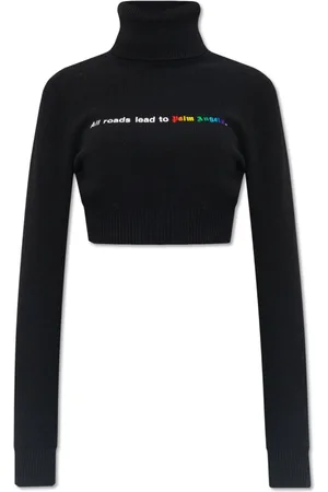 Palm Angels Truien, Dames, Zwart, L, Wol, Cropped Turtleneck
